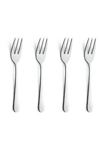Amefa 4-Piece Austin High Quality Stainless Steel Cake Fork Set on Hanging Card Silver