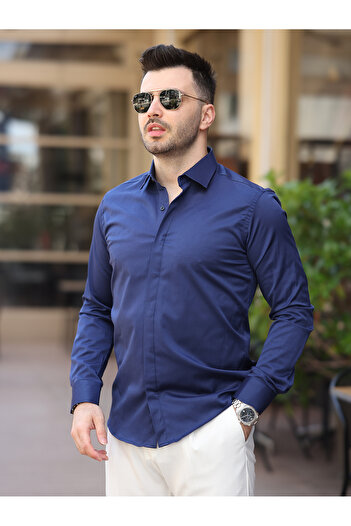 BASEL.CO Супер Slim Fit (вузький крій) сорочка з прихованими ґудзиками з бавовняного сатину