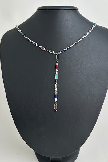 Modex Colorful Thin Rectangle Low-Cut Y Necklace (56cm)