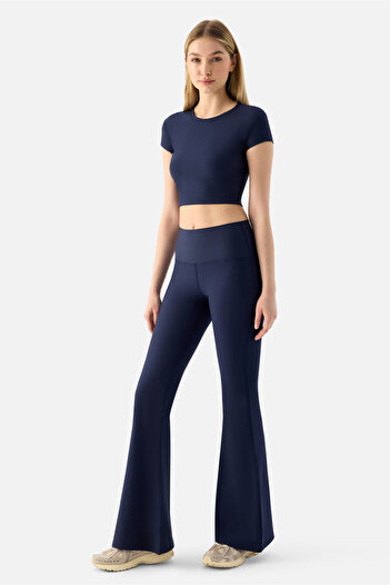 Superstacy Melina High Waist Flared Navy Blue Sports Leggings