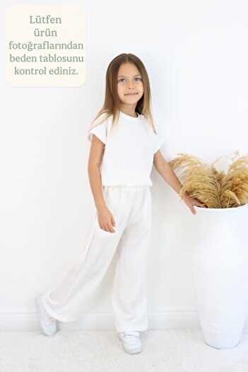 FESSHERA KİDS 💜 Girls' Special Textured Fabric Casual and Stylish Wide Leg Girls' Pants 💜