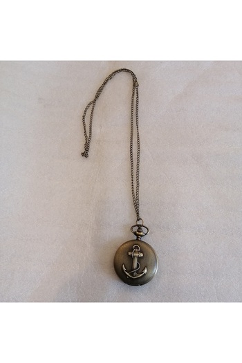 Butik Tülin Unisex Authentic Bronze Pigtail Shackle Pocket Watch Necklace 4.5X47 cm Made in Thailand
