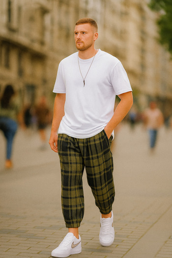 SUPERBLUE Men's Patterned Khaki Baggy Jogger Baggy Trousers