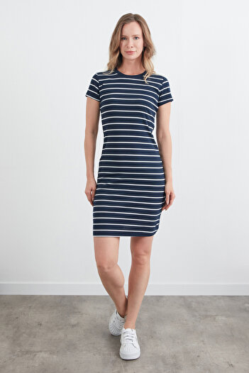 Fulla Moda Striped Crew Neck Dress