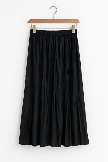 enmodaiçgiyim Basic Pleated Women's Long Crutch Skirt - Black Relaxed Cut