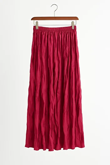 enmodaiçgiyim Basic Pleated Women's Long Crutch Skirt - Burgundy Relaxed Cut