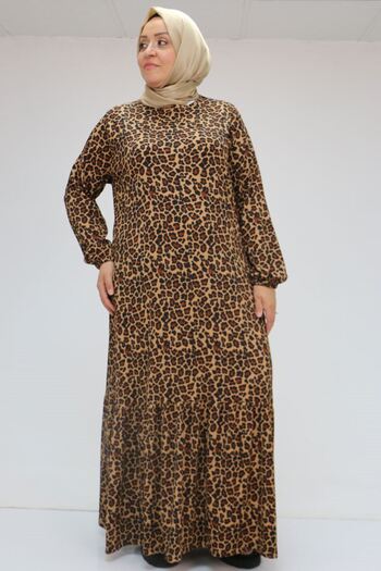 Eslina 32024 Plus Size Ruffle Wrap Dress - Black-Leopard