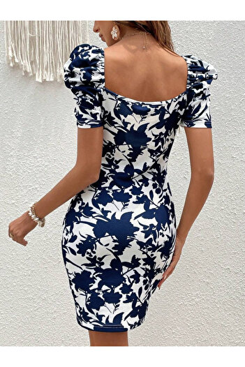 ETİLER COLLECTION Women's Short Sleeve Double Breasted Collar Floral Printed Single Jersey Dress