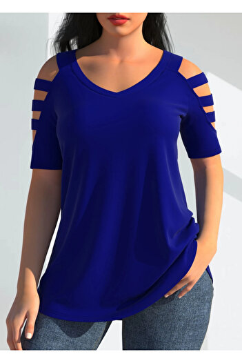 DS Couture Eyesof Women's Short Sleeve Sleeves Stripe Detail V Neck Viscose Blouse