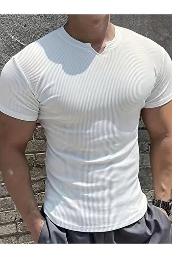 buğrahayalin Men's Short Sleeve Crew Neck Twist Blouse
