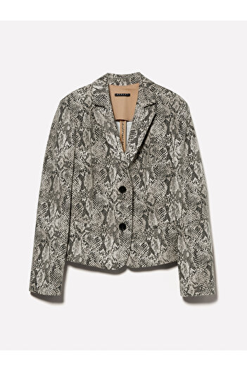 Sisley Women's Gray Patterned Piping Pocket Buttoned Slim Fit Lapel Collar Jacket
