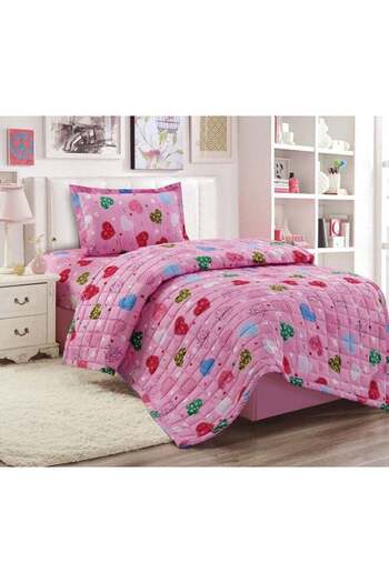 Moon Compressed Quilt Set of 3 Pieces Microfiber Pink/Red Single