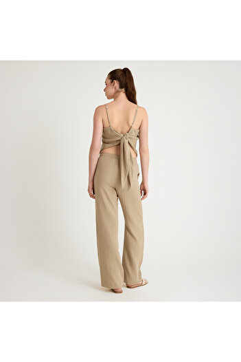 Miespiga 100% Cotton Woven Strap Tie Back Blouse-Pants 2-Piece Set