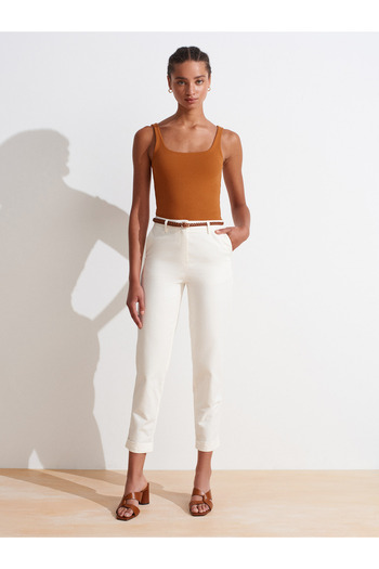 Dilvin 71651 Belted Chino Trousers-White
