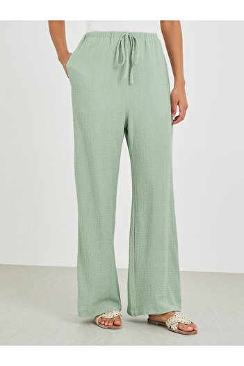 Styli Textured Wide Leg Pants with Drawstring