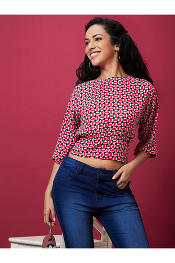 Globus By Styli Printed Back Bow Tie Up Crop Top