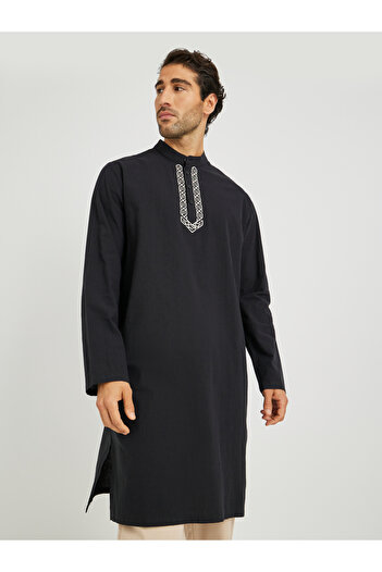 Take Two By Styli Men Black Sequin Detail Button Front Long Sleeve Kurta