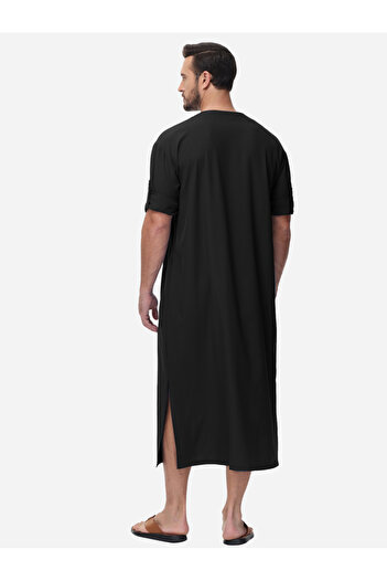 Take Two By Styli Solid Round Neck Button Front Long Sleeve Robe