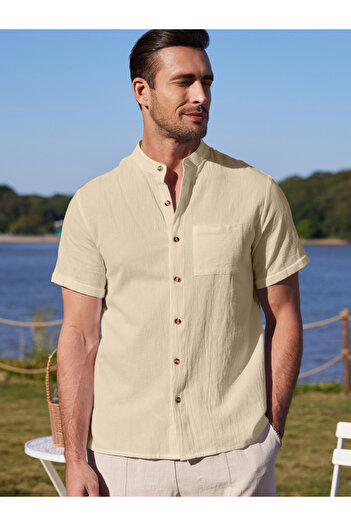 Take Two By Styli Solid Short Sleeve Button Front Pocket Detail Shirt