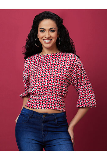 Globus By Styli Printed Back Bow Tie Up Crop Top