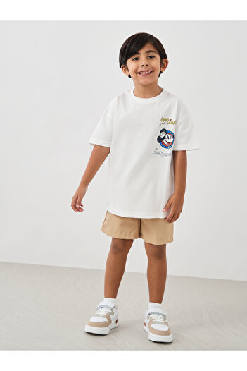 Styli Boys Solid Twill Shorts with Partially Elasticated Waistband
