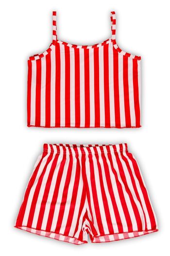 Beniizle Cherry and Striped Strap Top, Shorts 2-Piece Girls' Pajama Set