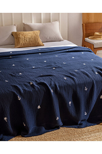 Madame Coco Riva Double 100% Cotton Bedspread - Navy Blue