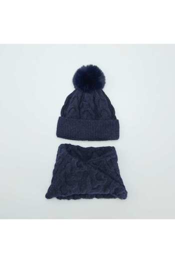 KIABI Knitted hat + snood set BLUE