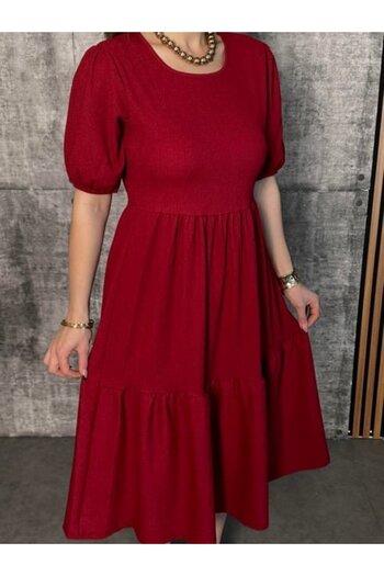 ETİLER COLLECTION Women's Short Sleeve Open Collar Folded Twist Balloon Dress