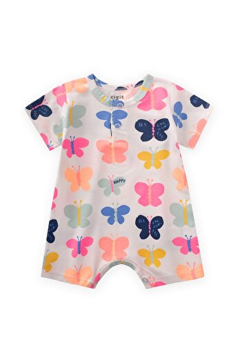 Cigit Patterned Jumpsuit 0-3 Years Butterfly Pattern