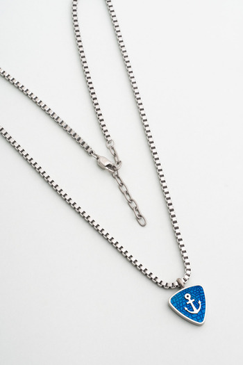 So CHIC... 65 cm Steel Men's Necklace with Anchor Figure and Carbon Fiber Detail
