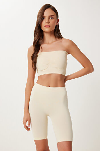 Lovelyİstanbul 2 Pack Seamless Strapless Knitted Bustier Cream White Lgv0006