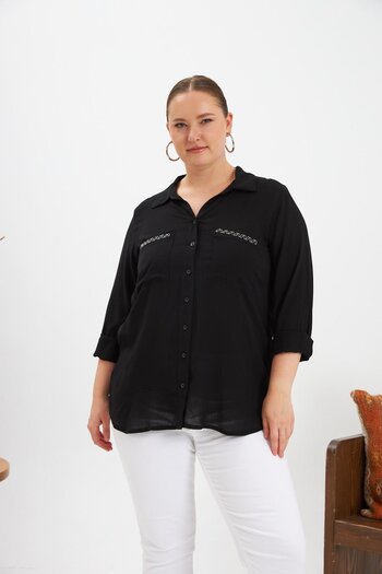 RMG Chain Embroidery Detail Large Size Shirt Black
