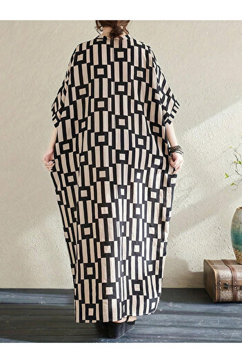 Take Two By Styli Women Geometric Print V Neck Short Sleeve Kaftan