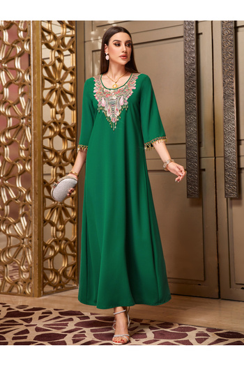 Take Two By Styli Embroidered Round Neck Jalabiya with 3/4 Sleeves