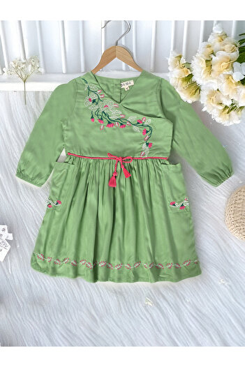 Bella Moda By Styli Floral Embroidered Wrap Knee-Length Dress