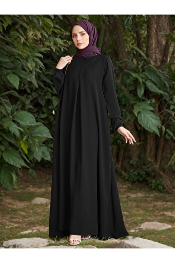 Take Two By Styli Women Solid Cuffed Sleeves Jalabiya with Zip Front