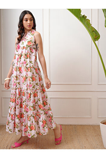 Vishudh By Styli Women Floral Print Sleeveless Tiered Maxi Dress