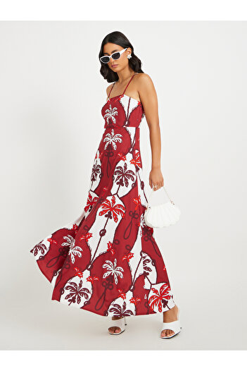 Styli Coconut Tree Print Strappy A-Line Maxi Dress