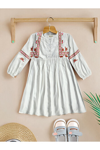 Bella Moda By Styli Embroidered Balloon Sleeves Knee-Length Dress