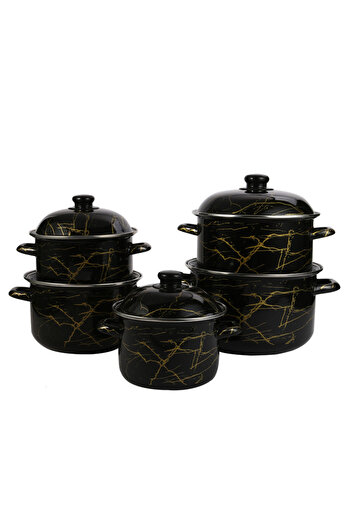 sharpdo 5-Piece Set of Marble Enamel Thickened Straight Soup Pot with Double Ears 18/20/22/24/26cm