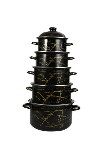 sharpdo 5-Piece Set of Marble Enamel Thickened Straight Soup Pot with Double Ears 18/20/22/24/26cm