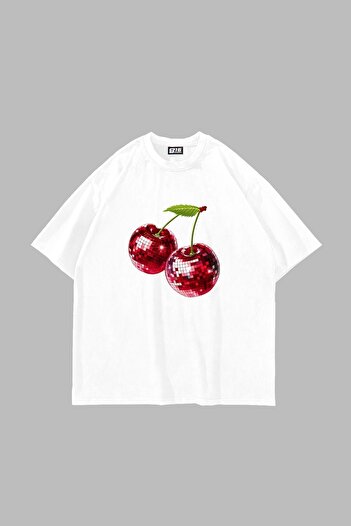 Sekizbiraltı Λευκό μπλουζάκι Unisex με στάμπα Disco Cherry