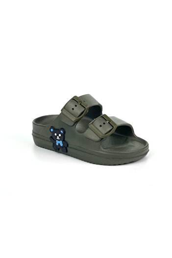 KAJILA Boy's Khaki Buckle Figured Orthopedic Comfortable Daily Beach Slippers