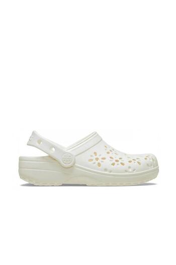 Crocs Classic Floral Cut Out Clog K Kids Slippers - Ecru