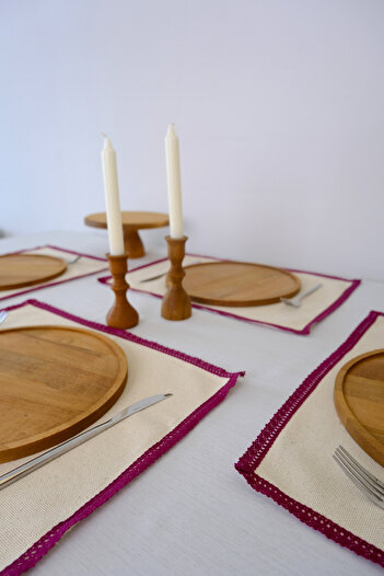 Yakacihome Set of 4 Terra Duck Linen Fisto Lace Piping Authentic Supla American Service 35X50 cm