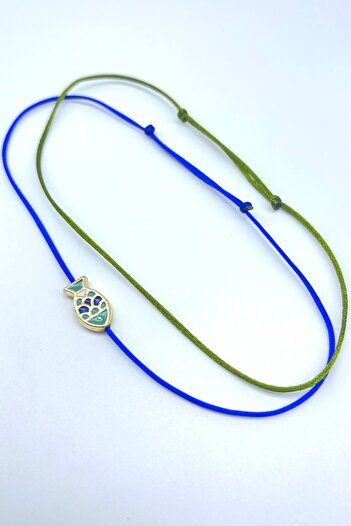 Concept HuBuTU 2 Pieces of Cute Fish Figured Saks Blue Green Silk Floss Thread Summer Lucky Minimal Anklet Set