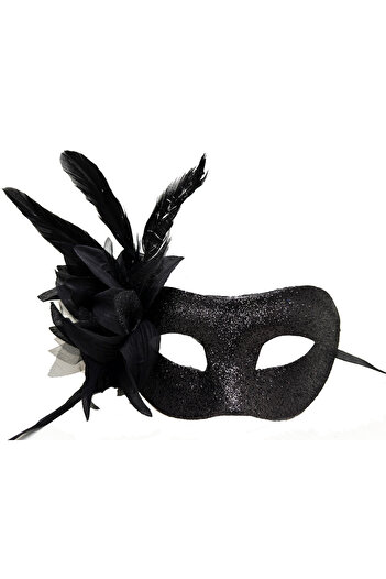 Skygo Shiny Feather - Metallized Glitter Look Black Party Mask 22x19 Cm