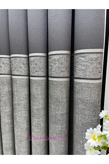 PERDECITY Anthracite Gray Silver Detailed Board Background Curtain 1X3 Tight Pile Does Not Wrinkle [Single Wing] Suitable for Any Room