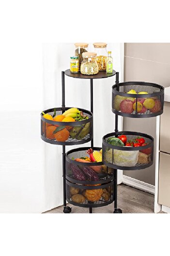 1st 5-Tier Round Iron Vegetable Basket, Black